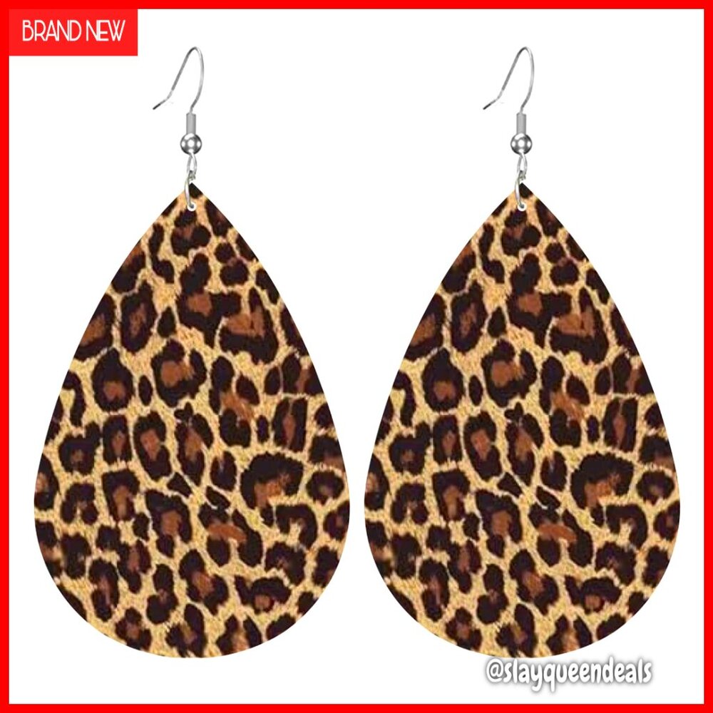 Leather Dangle Earrings with Cheetah Print, Lightweight for Women